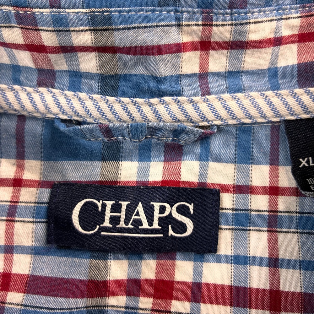 Chaps Men's XL Red Blue‎ Plaid Button Down Shirt Long Sleeve Casual 100%Cotton - Picture 4 of 15